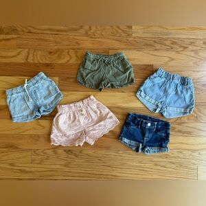Girls' Shorts Lot - Pink Eyelet, Olive, Denim & Chambray 12-24m / 2T - Zara